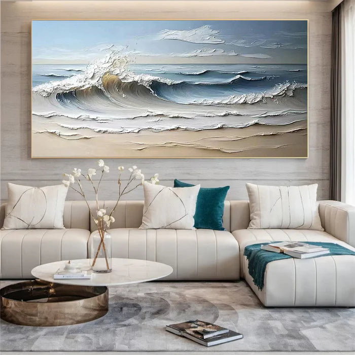 Waves of Serenity - Hand-Painted Textured Seascape Oil Painting