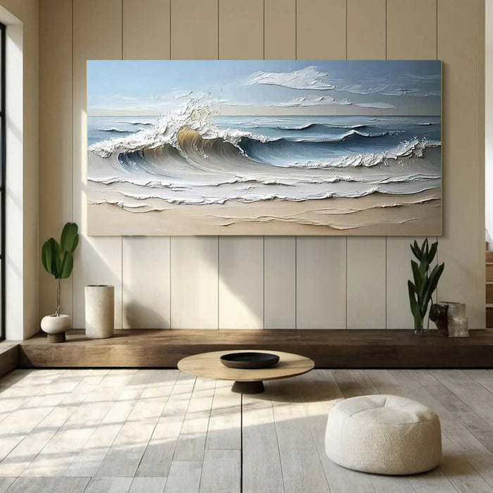 Waves of Serenity - Hand-Painted Textured Seascape Oil Painting