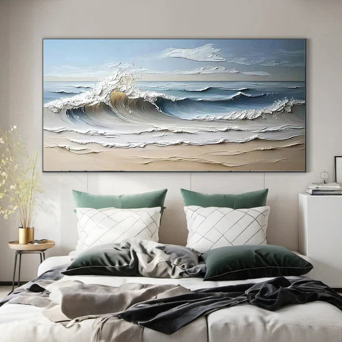 Waves of Serenity - Hand-Painted Textured Seascape Oil Painting