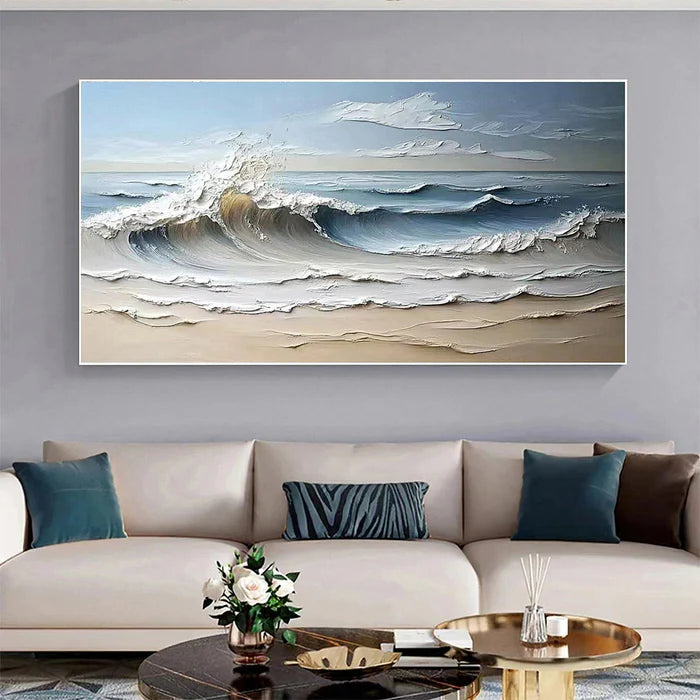 Waves of Serenity - Hand-Painted Textured Seascape Oil Painting