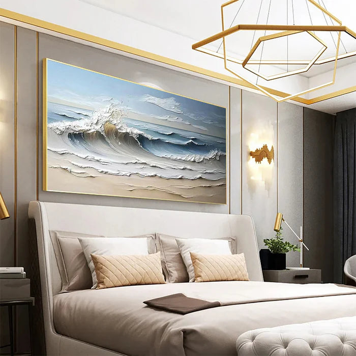 Waves of Serenity - Hand-Painted Textured Seascape Oil Painting