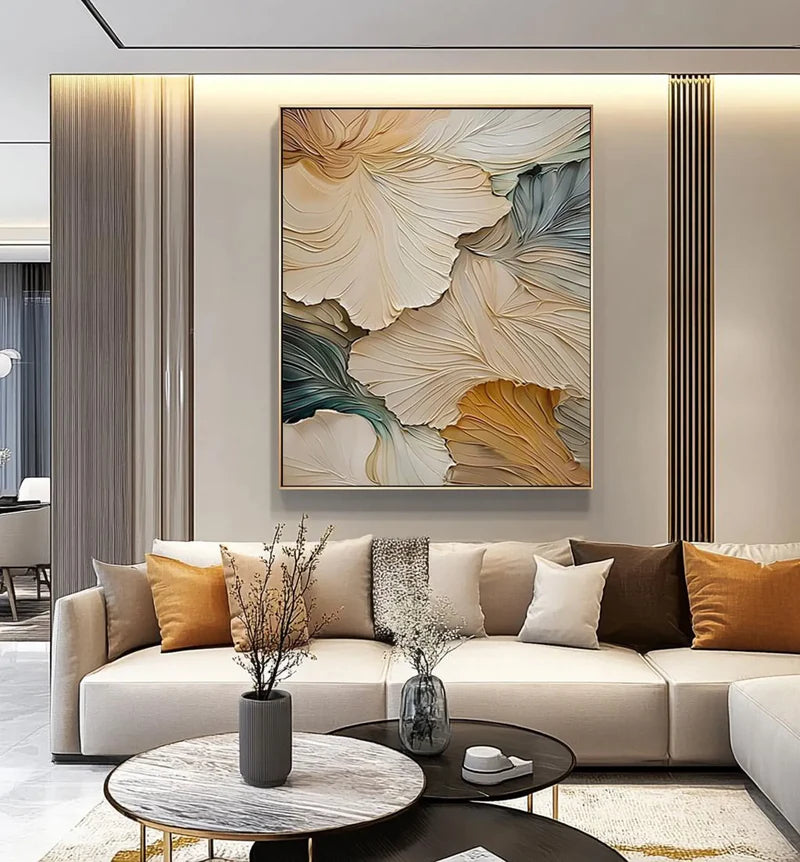 Whispering Petal Layers-Interior Design Hand drawn Thick Coating 3D Petal Texture Wall Art