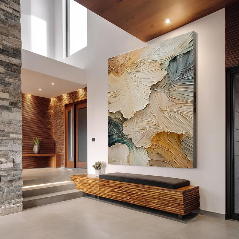 Whispering Petal Layers-Interior Design Hand drawn Thick Coating 3D Petal Texture Wall Art