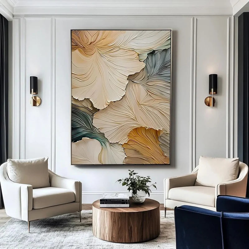 Whispering Petal Layers-Interior Design Hand drawn Thick Coating 3D Petal Texture Wall Art