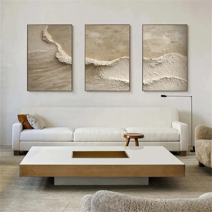 Whispers of Earth - Beige Minimalist Textured Abstract Triptych