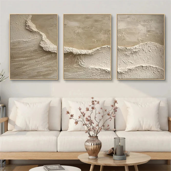 Whispers of Earth - Beige Minimalist Textured Abstract Triptych