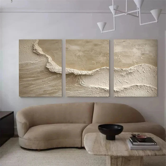Whispers of Earth - Beige Minimalist Textured Abstract Triptych