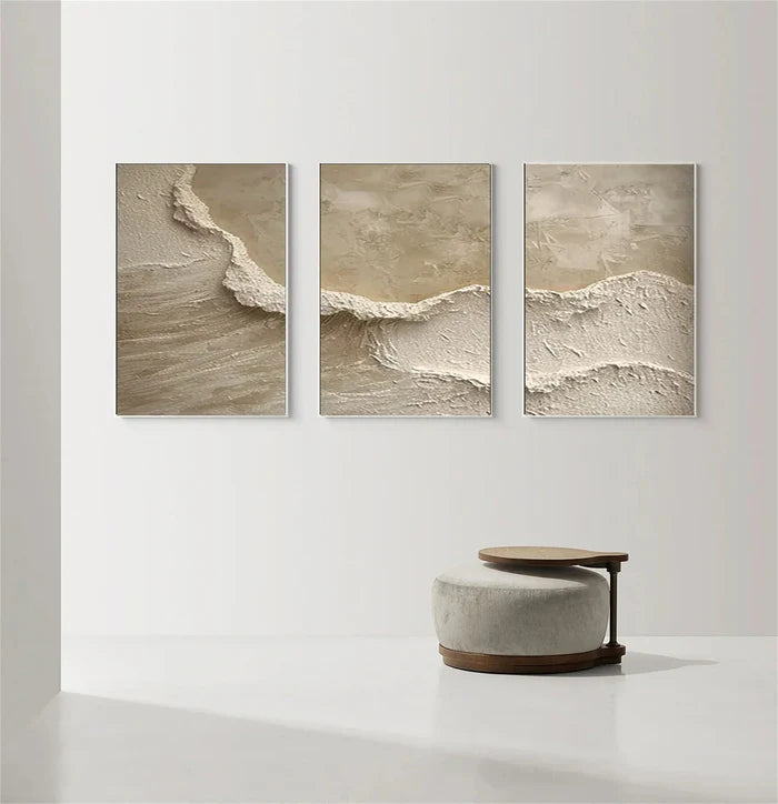 Whispers of Earth - Beige Minimalist Textured Abstract Triptych