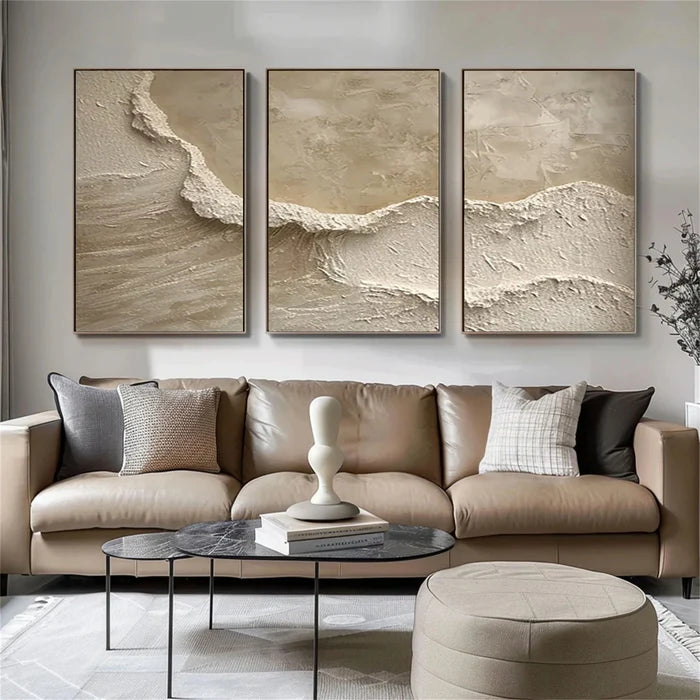 Whispers of Earth - Beige Minimalist Textured Abstract Triptych