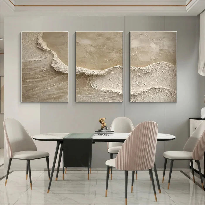 Whispers of Earth - Beige Minimalist Textured Abstract Triptych
