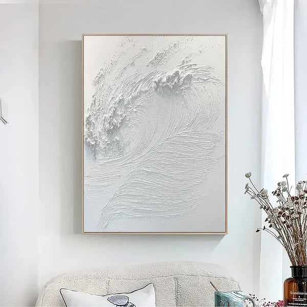 White Plaster Abstract Surf Art Painting 3D Textured Minimalist Wall Art Home Decor #MM014ypy