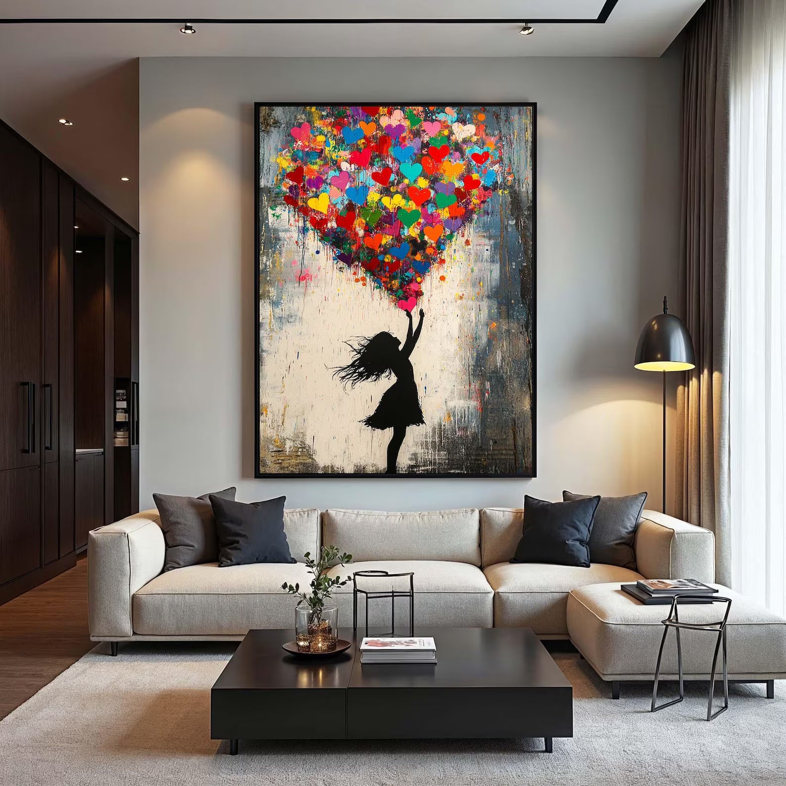Colorful Heart Balloon Girl Wall Art#YY077221