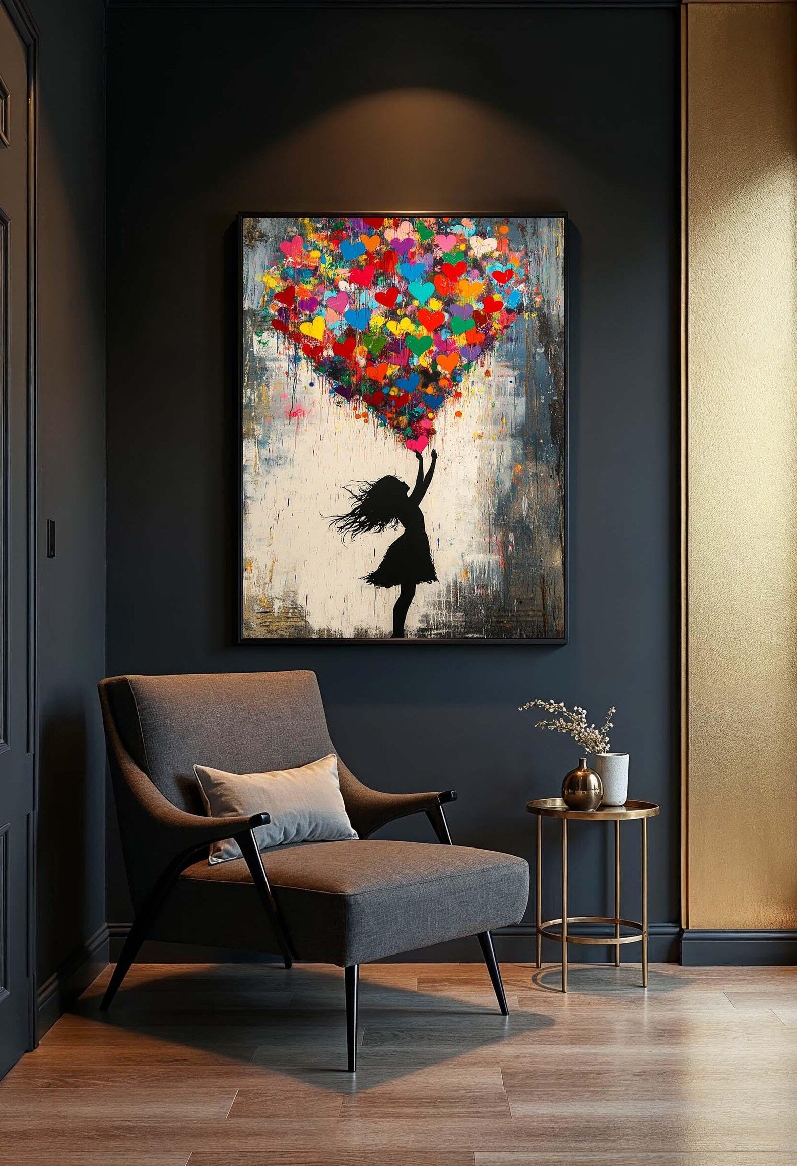 Colorful Heart Balloon Girl Wall Art#YY077221