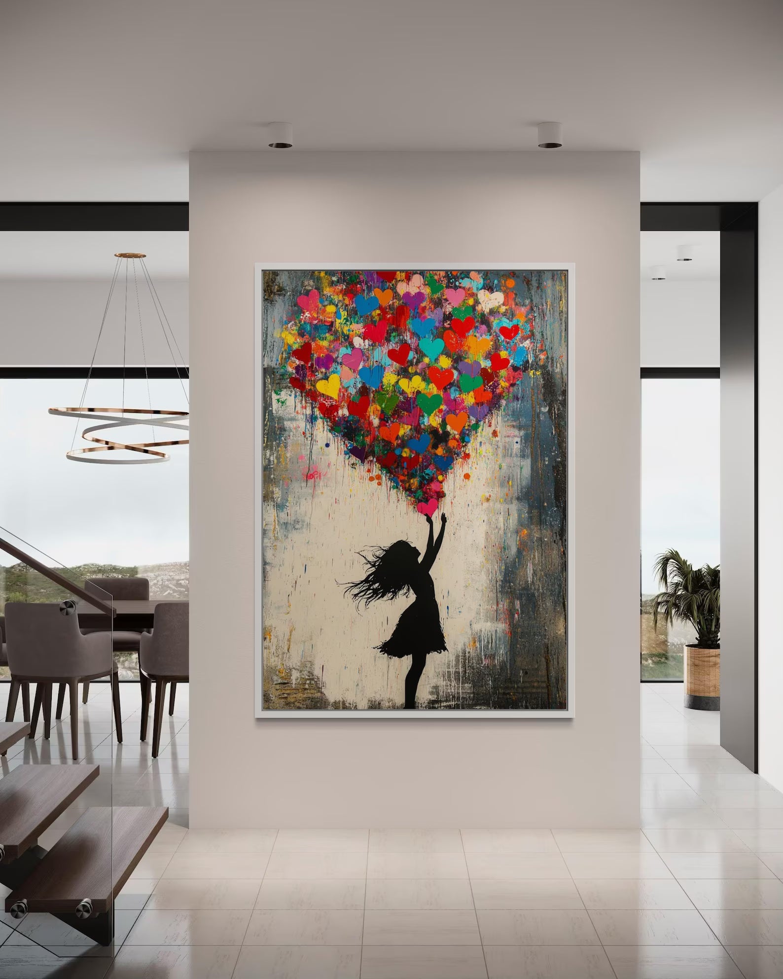 Colorful Heart Balloon Girl Wall Art#YY077221
