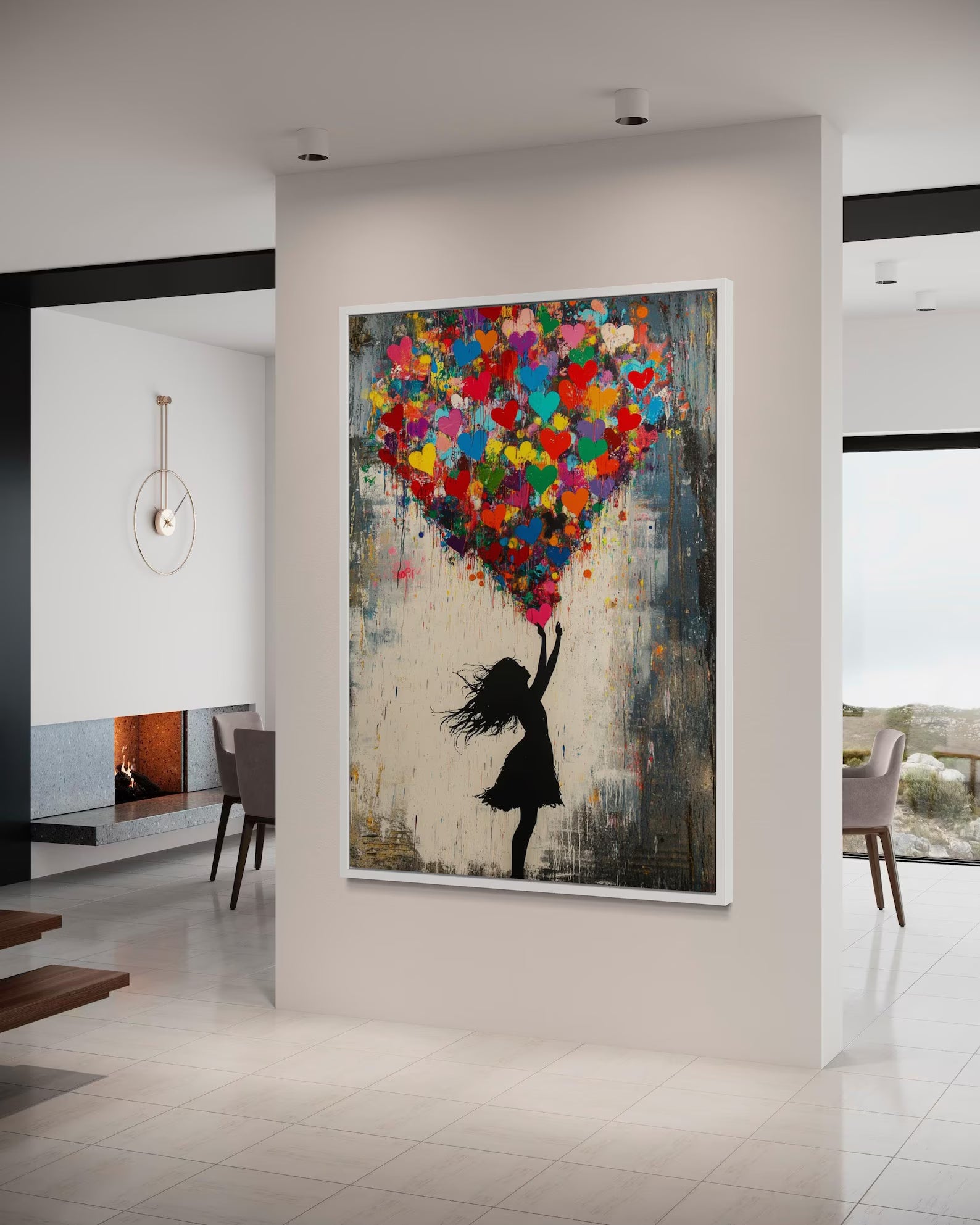 Colorful Heart Balloon Girl Wall Art#YY077221