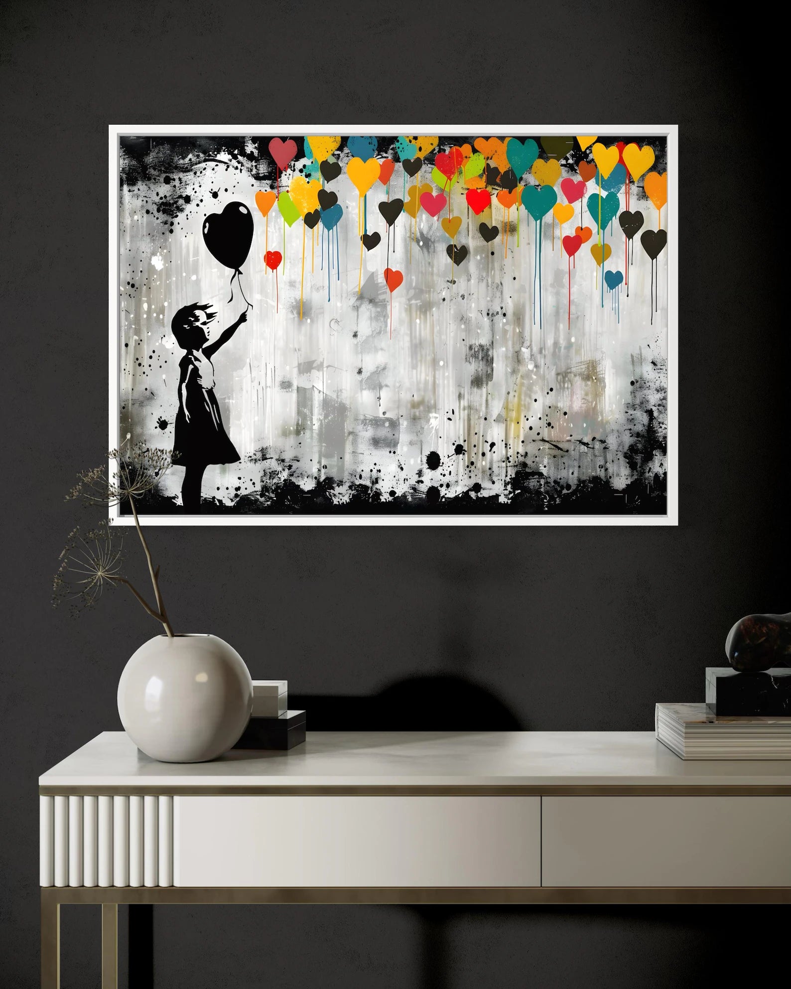 Colorful Heart Balloon Girl Wall Art#YY077222