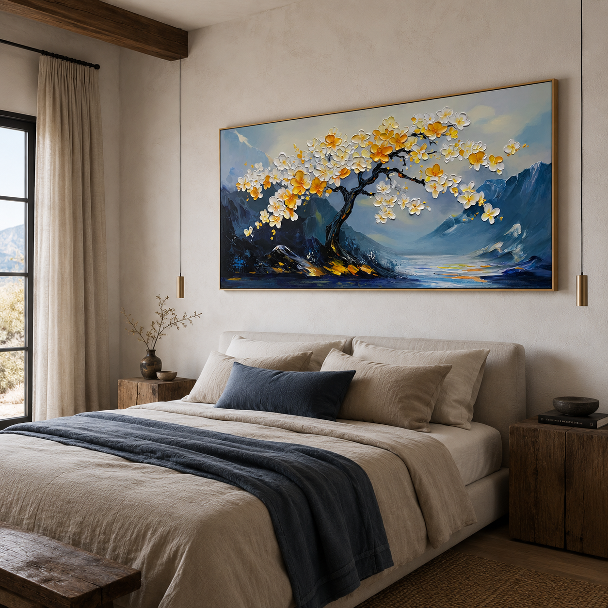 Serene Blossom-Hand-Painted Texture Floral Tree Wall Art#FL10045