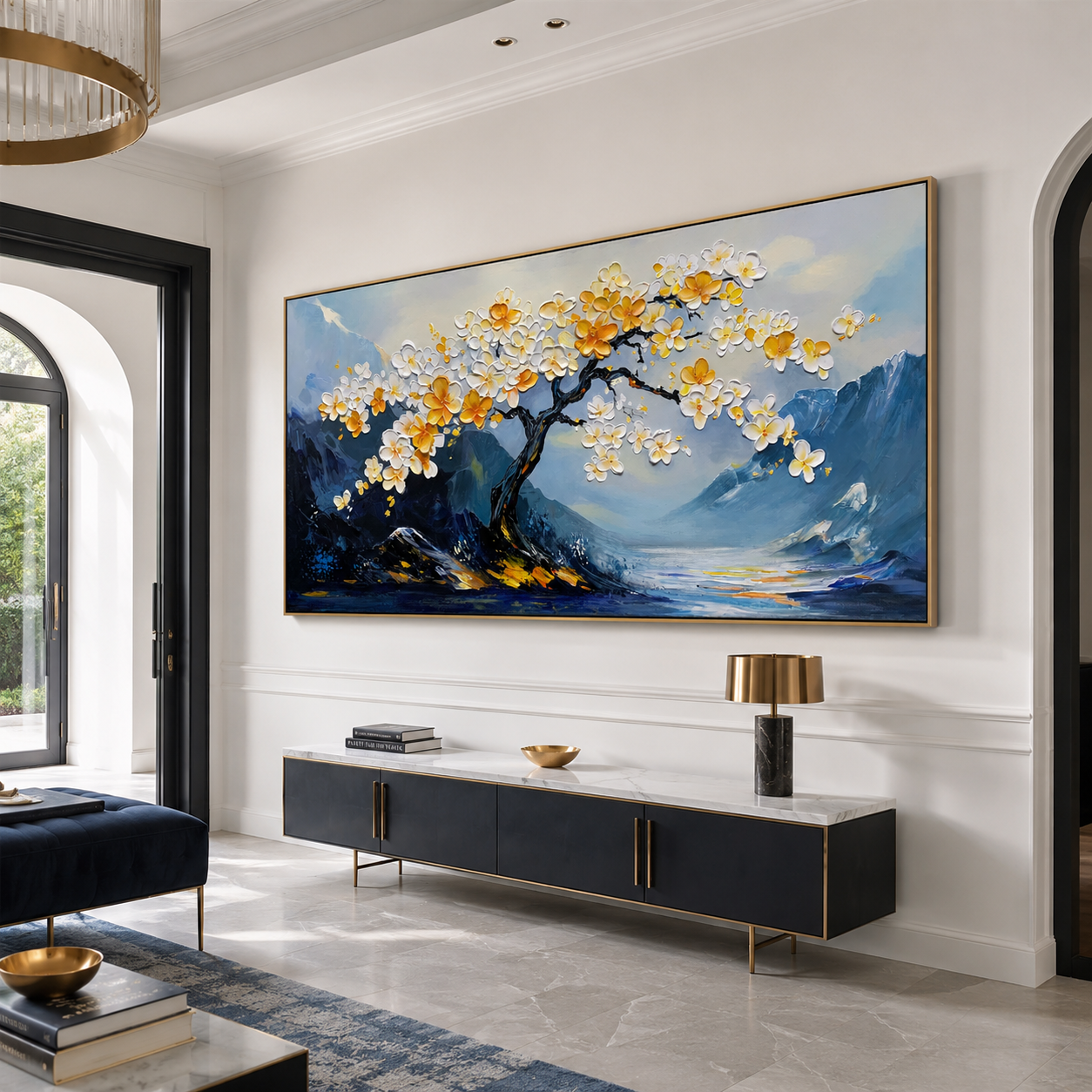 Serene Blossom-Hand-Painted Texture Floral Tree Wall Art#FL10045