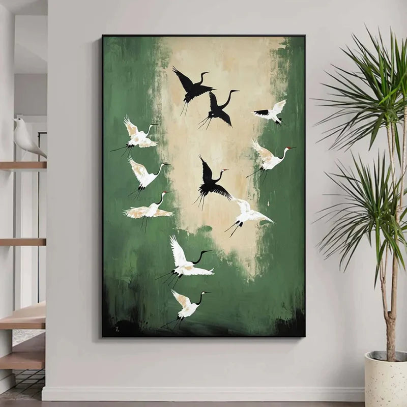 Graceful Flight – Minimalist Crane Canvas Art#AB0519023