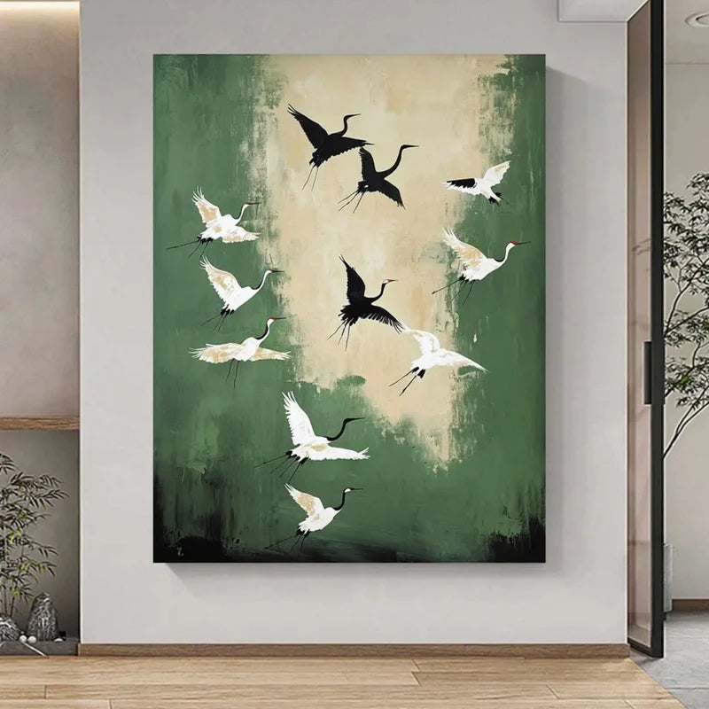 Graceful Flight – Minimalist Crane Canvas Art#AB0519023