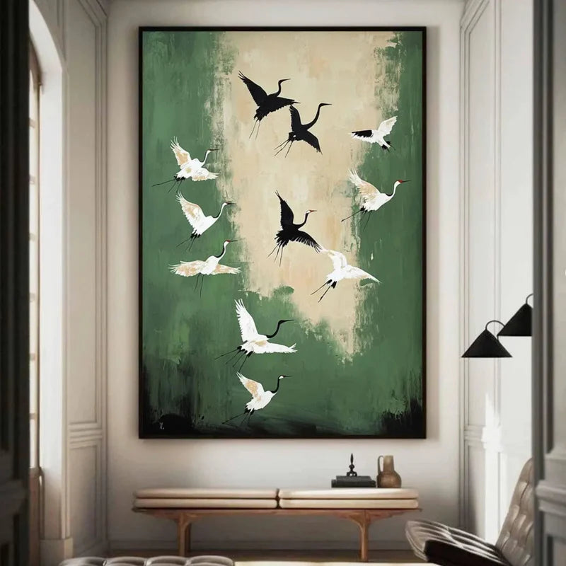 Graceful Flight – Minimalist Crane Canvas Art#AB0519023