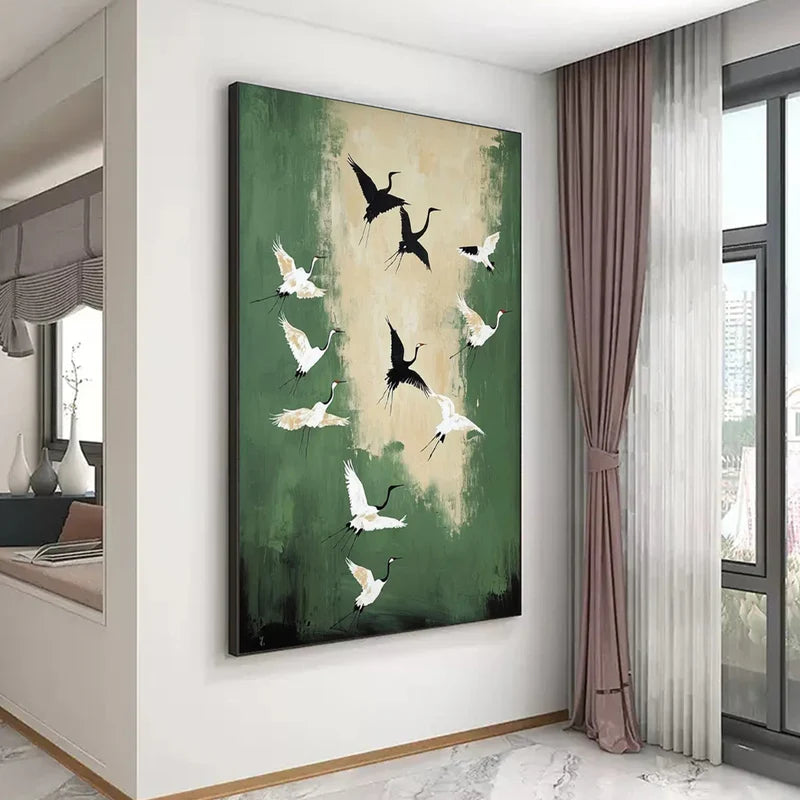 Graceful Flight – Minimalist Crane Canvas Art#AB0519023