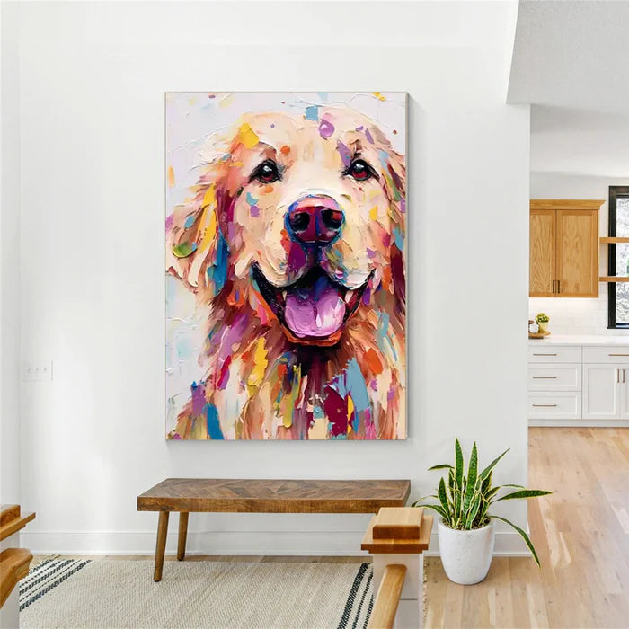 Golden Smile – Textured Dog Canvas Art#AB0519025
