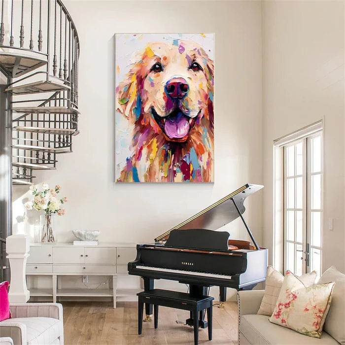 Golden Smile – Textured Dog Canvas Art#AB0519025
