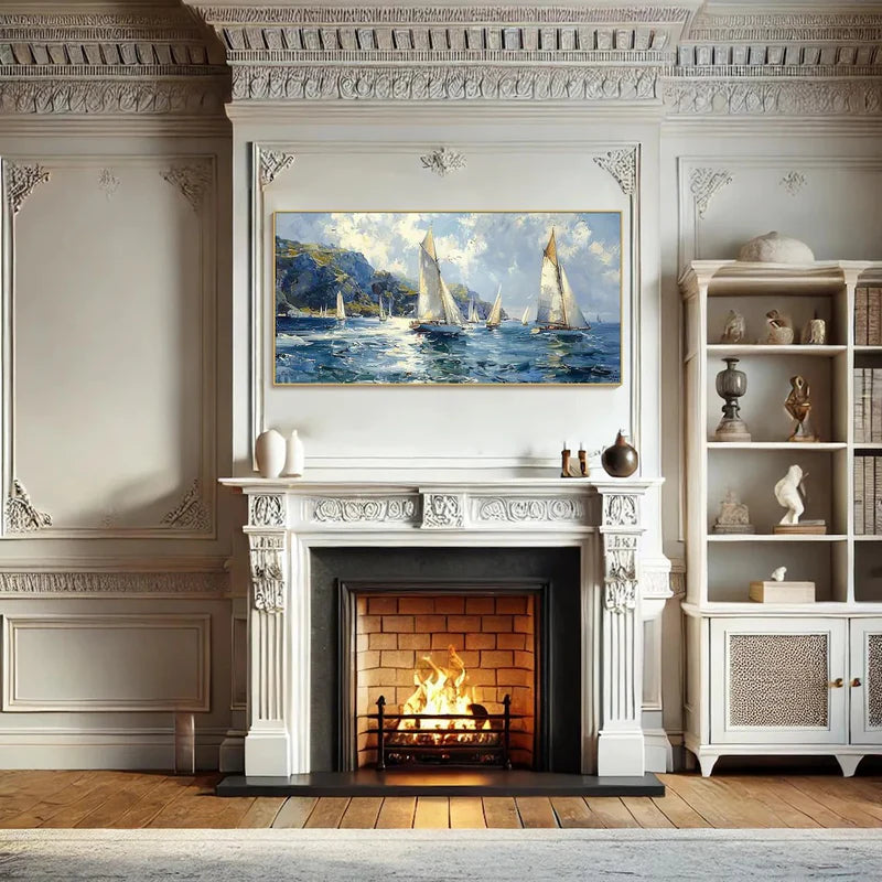 Sailing Yachts on Ocean – Textured Seascape Canvas Art#AB0519049
