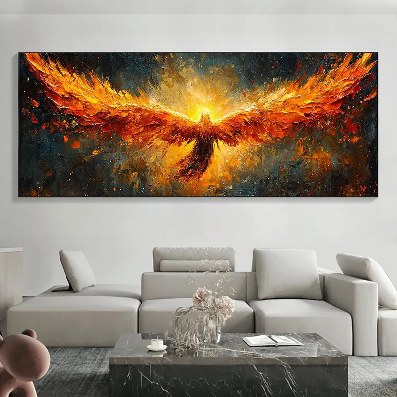 Phoenix Blaze Textured Oil Painting – Fiery 3D Phoenix Wall Art#AB0519070
