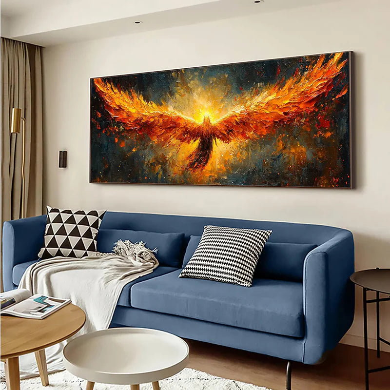 Phoenix Blaze Textured Oil Painting – Fiery 3D Phoenix Wall Art#AB0519070