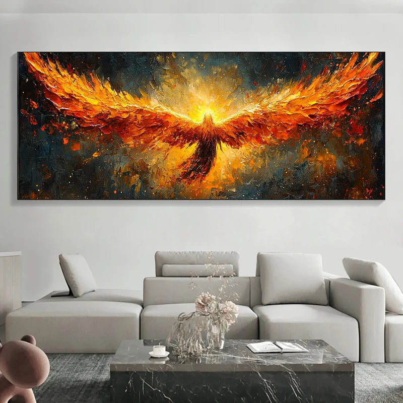 Phoenix Blaze Textured Oil Painting – Fiery 3D Phoenix Wall Art#AB0519070