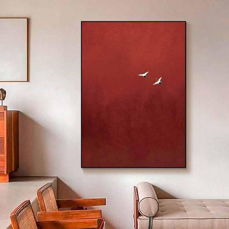 Surrealist Crimson Sky Painting Pure Red Wall Decor #art2639