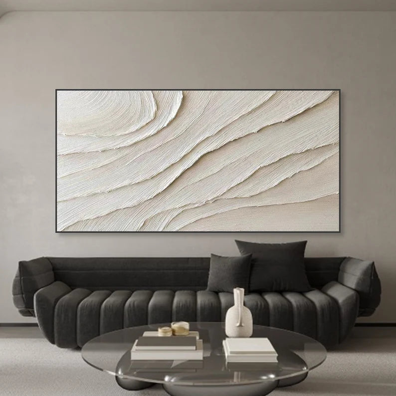 3D Framed Ivory Minimalist Painting on Canvas #art261