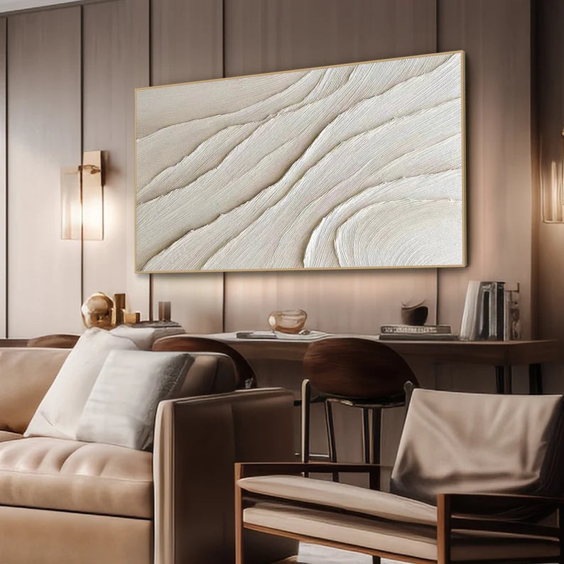 3D Framed Ivory Minimalist Painting on Canvas #art261