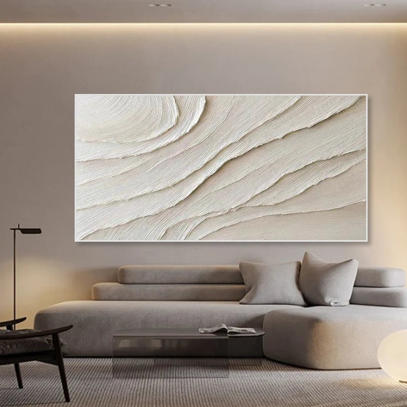 3D Framed Ivory Minimalist Painting on Canvas #art261