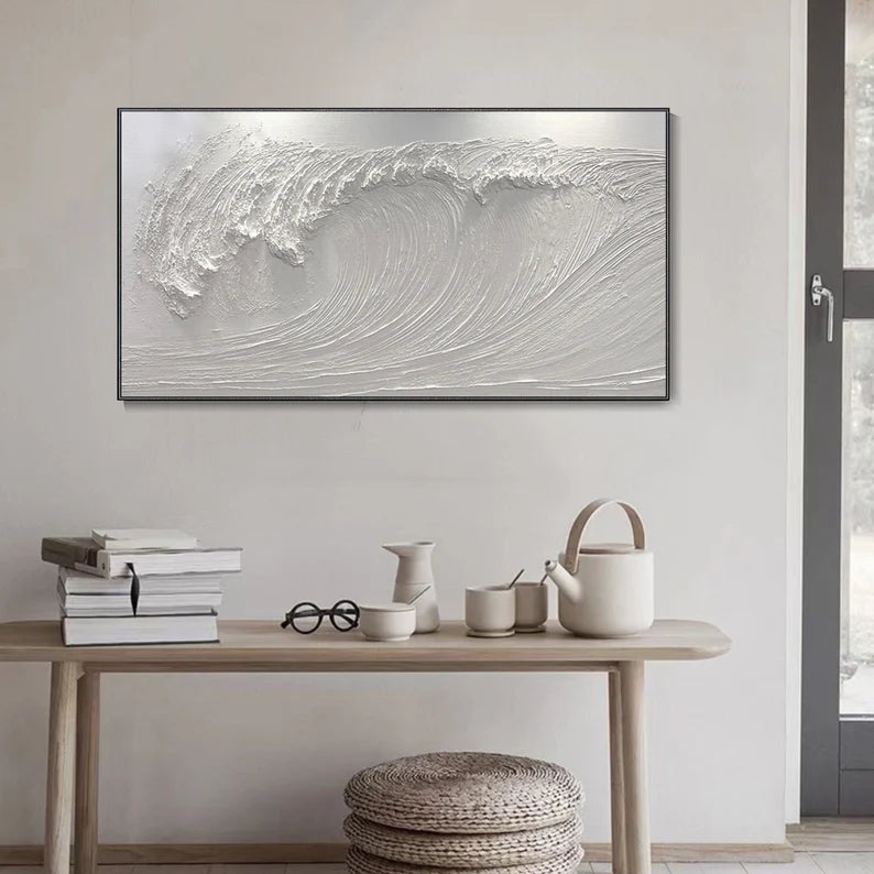 White Textured Wave Abstract Wall Art for Modern Decor