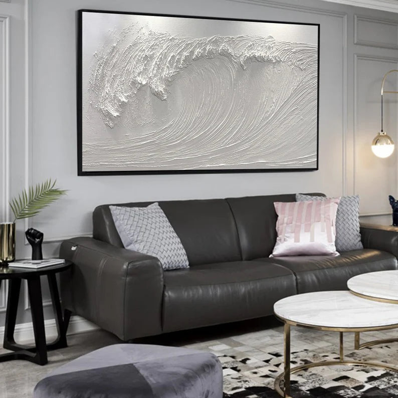 White Textured Wave Abstract Wall Art for Modern Decor