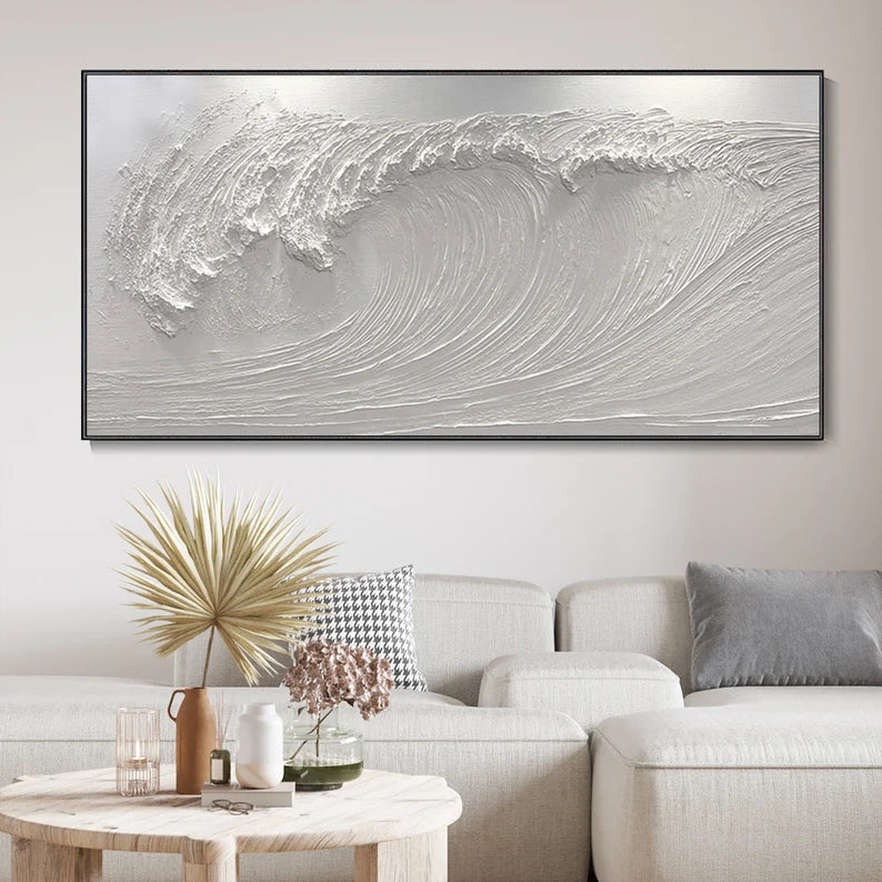 White Textured Wave Abstract Wall Art for Modern Decor