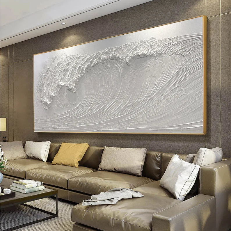 White Textured Wave Abstract Wall Art for Modern Decor