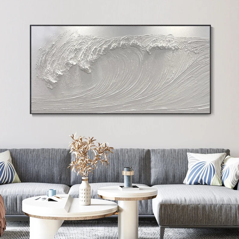 White Textured Wave Abstract Wall Art for Modern Decor