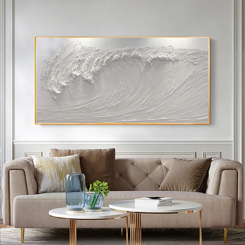 White Textured Wave Abstract Wall Art for Modern Decor