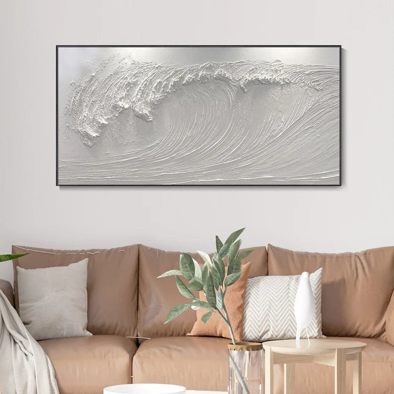 White Textured Wave Abstract Wall Art for Modern Decor