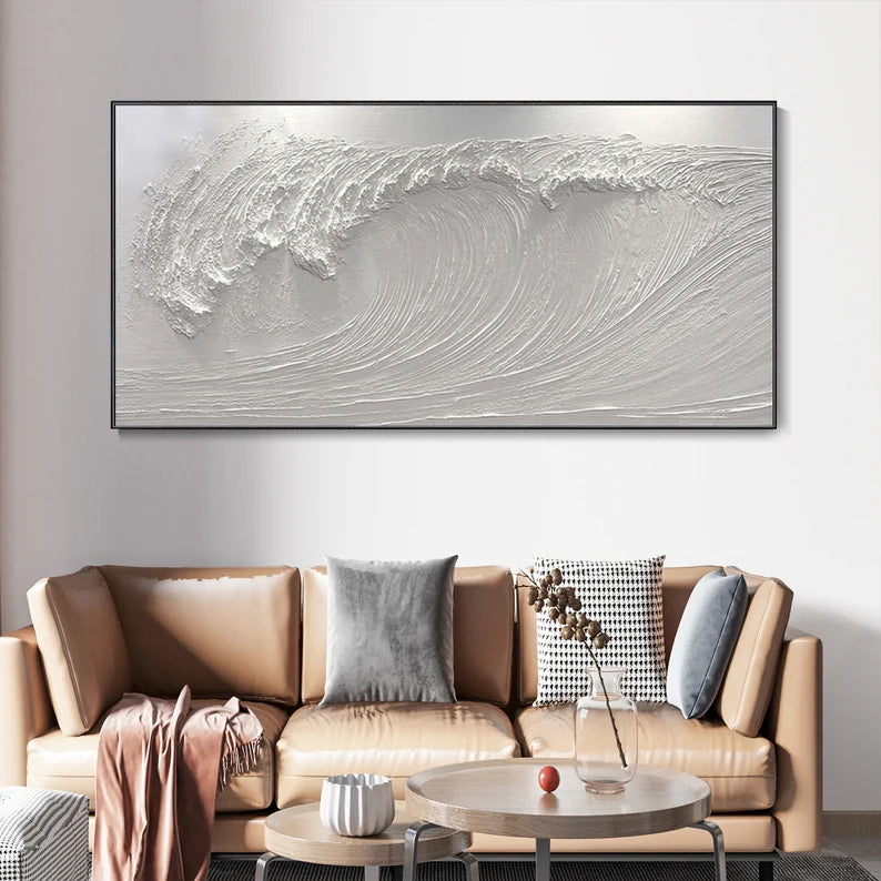 White Textured Wave Abstract Wall Art for Modern Decor