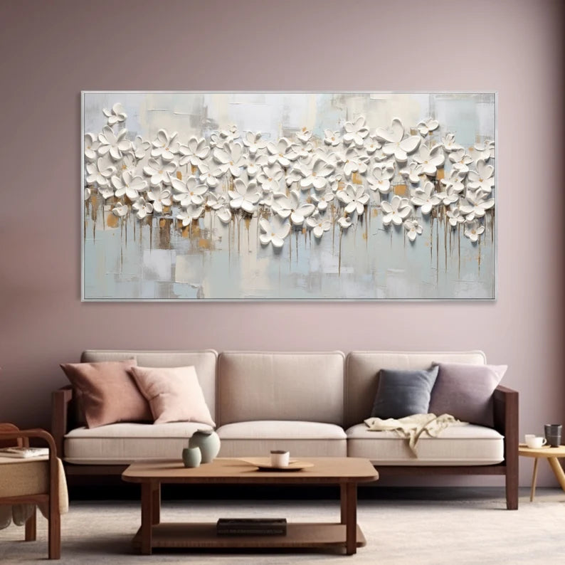 3D Large White Flower Textured Canvas Art