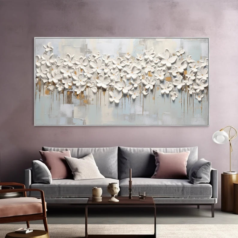 3D Large White Flower Textured Canvas Art