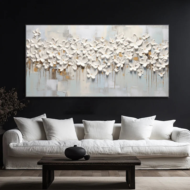 3D Large White Flower Textured Canvas Art