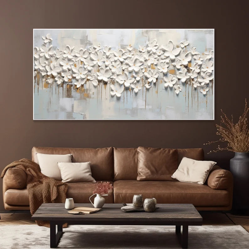 3D Large White Flower Textured Canvas Art