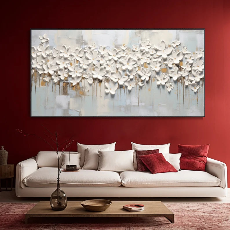 3D Large White Flower Textured Canvas Art