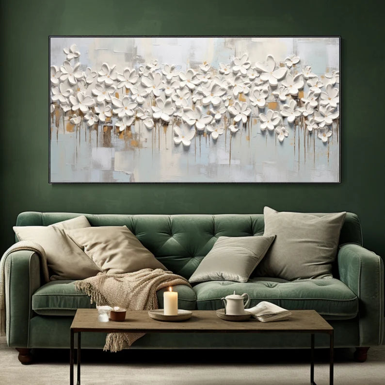 3D Large White Flower Textured Canvas Art